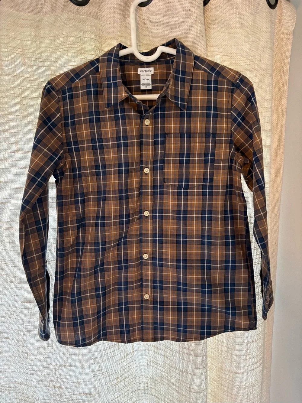 Carter's Brown and Navy Plaid Button-Down Shirt